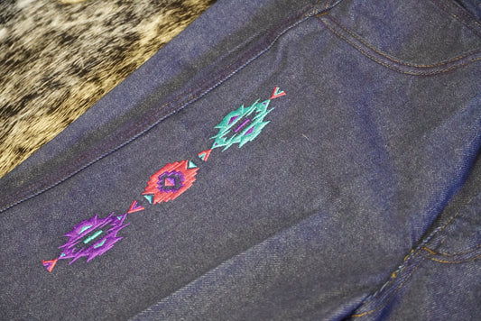 Vintage Roper Jeans with Colorful Aztec Embroidery - 28